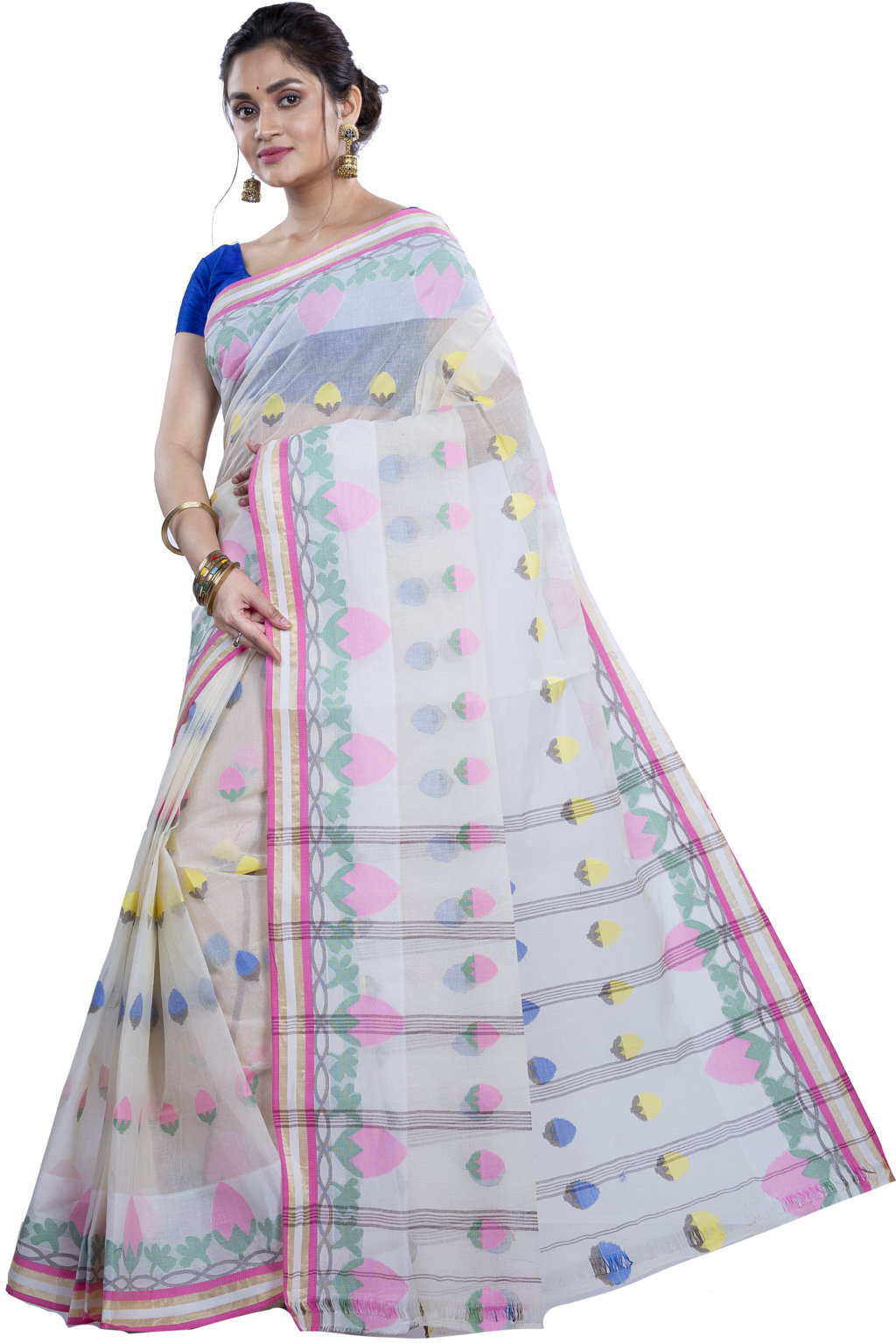 White Pure Cotton PaddaPar Tant Saree (777)